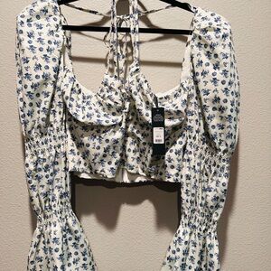 Fashion Nova Blue Floral Blouse